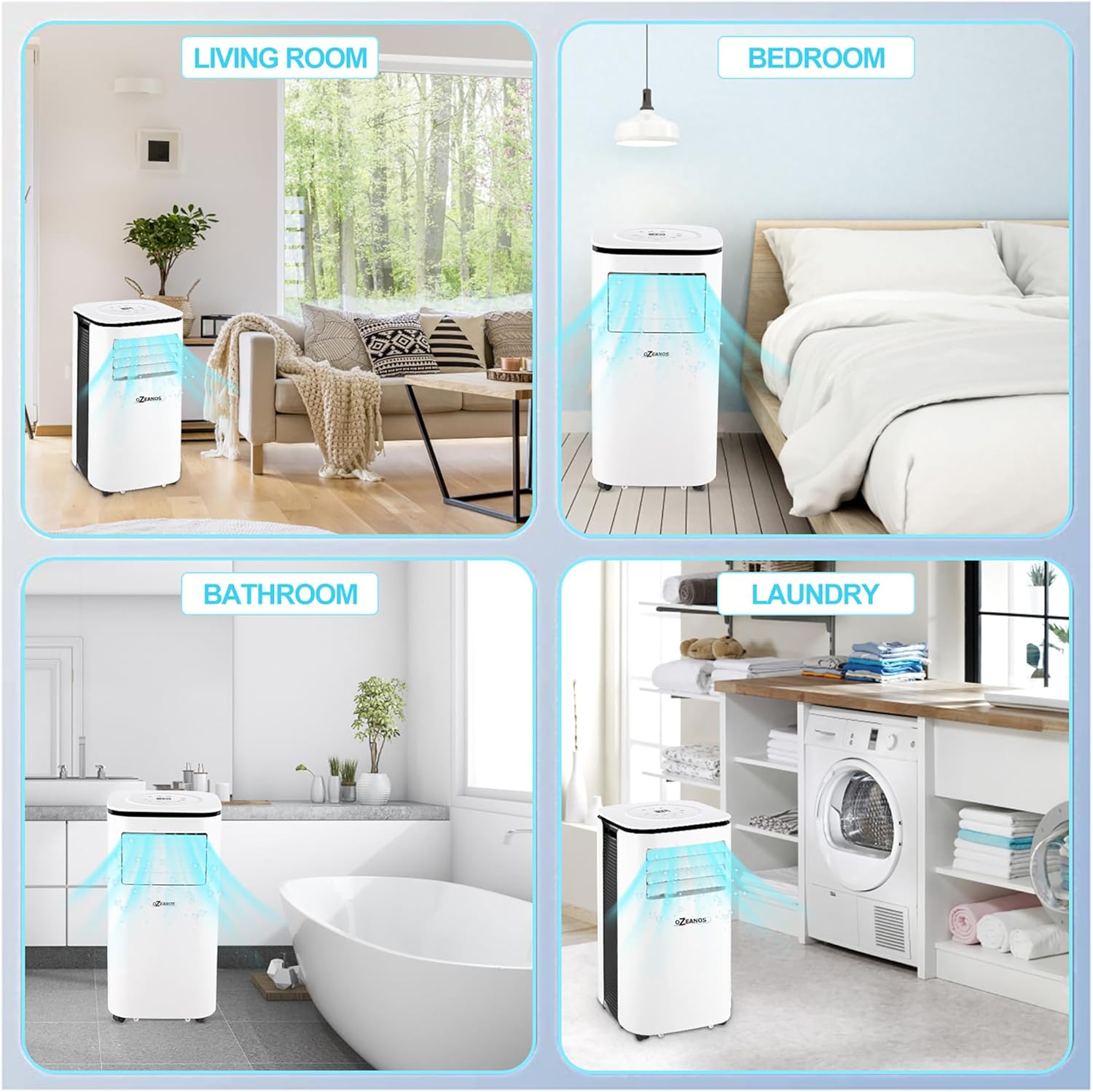 OZEANOS OT-AC-9000 Mobile AC Klimagerät mit Kühlleistung bis zu 9000 BTU/h, Leiser Betrieb unter 65 dB, Timer- und Sleep-Funktion, Kühl-Ventilator- und Entfeuchtungsmodus für Räume bis 90 m3