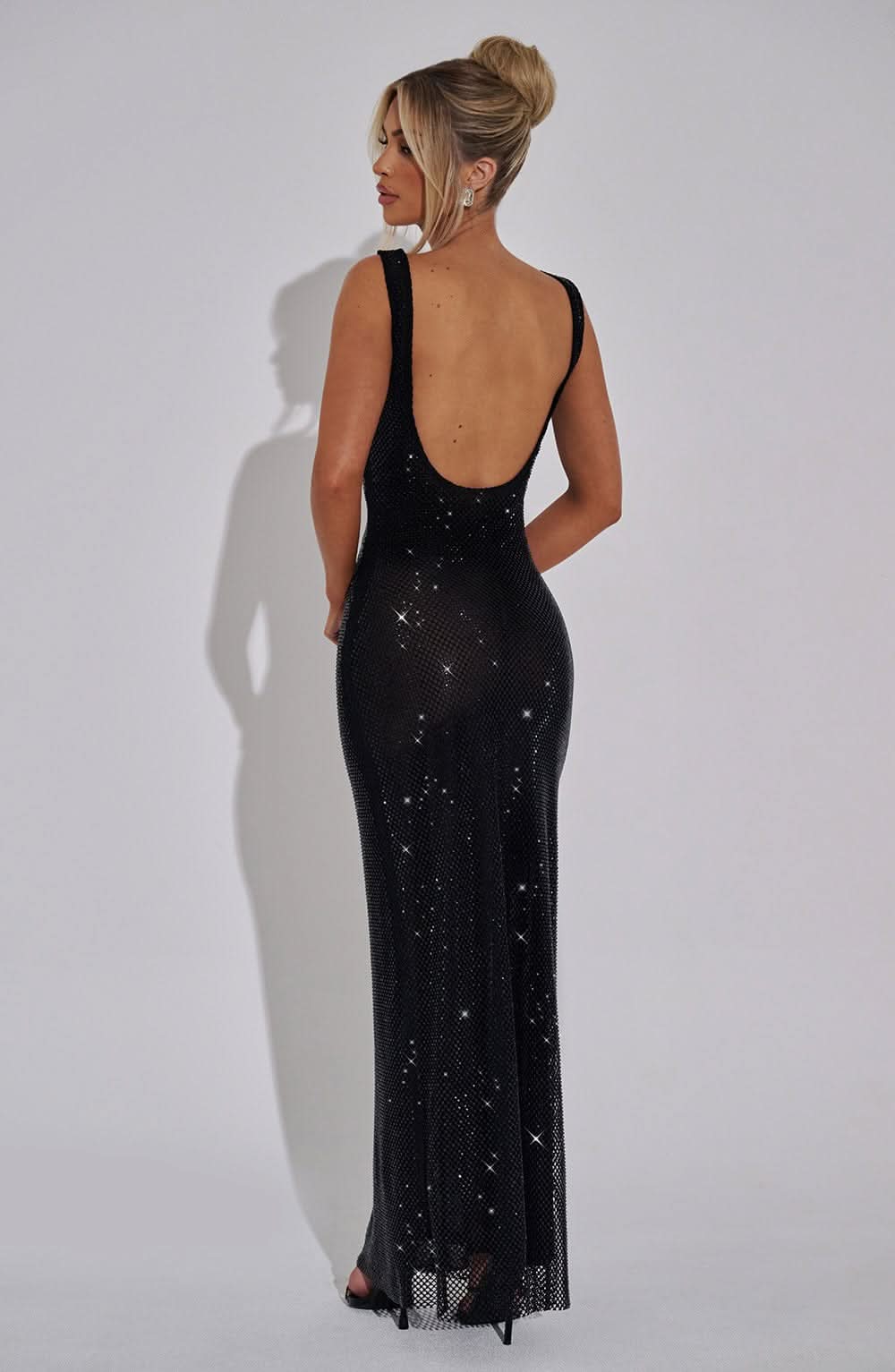 Damen Maxi-Abschlussballkleid mit Strass und eckigem Ausschnitt