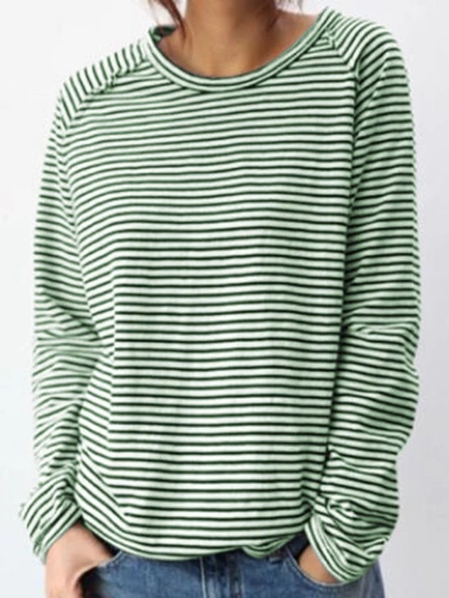 Gestreiftes Longsleeve Damen | Bequemes Langarmshirt mit Rundhals | Locker sitzendes Sweatshirt im maritimen Streifen-Look