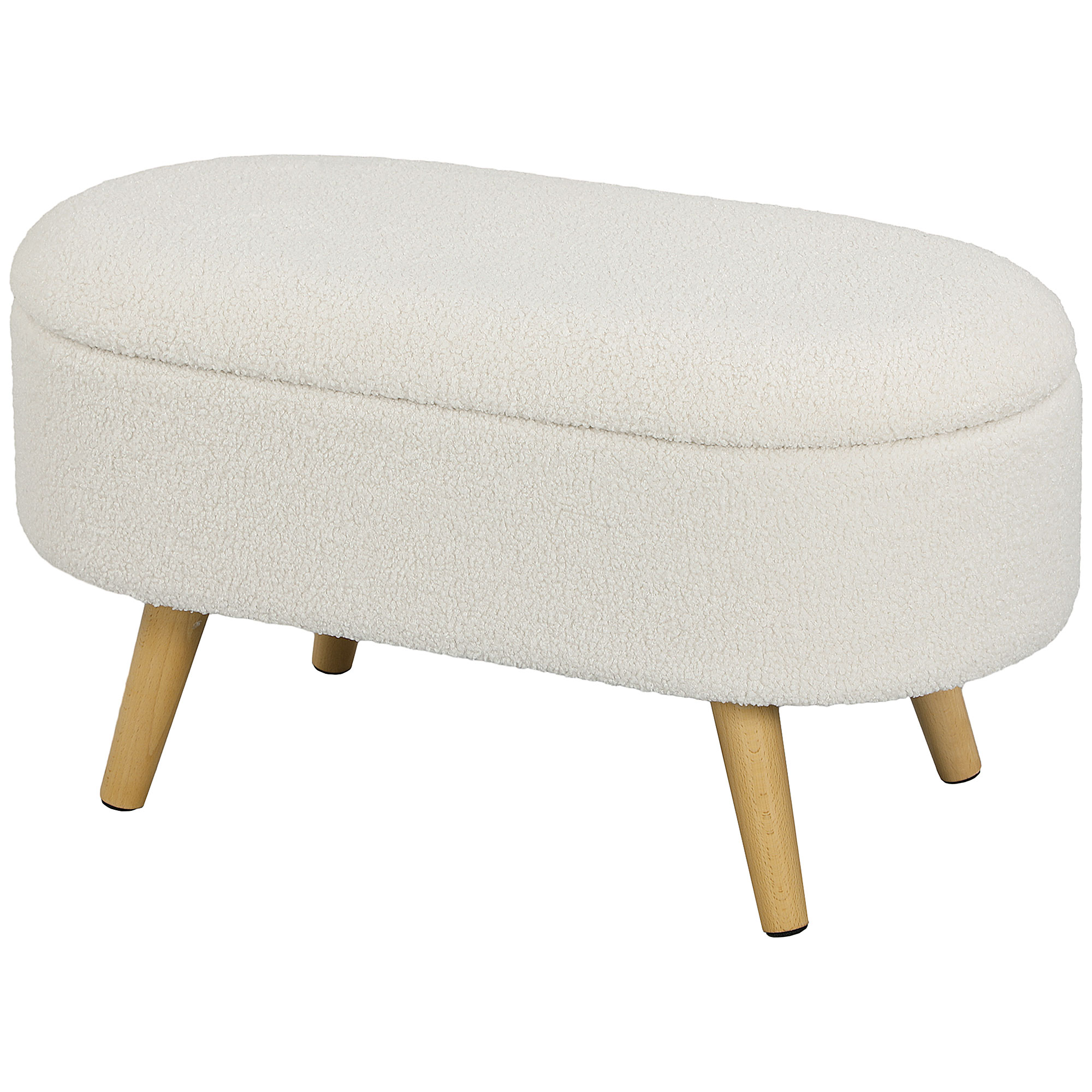 Zitbank met Opbergruimte en Deksel, Voethocker voor Hal, Woonkamer, Slaapkamer, Hout, Stoffen Bekleding, Wit