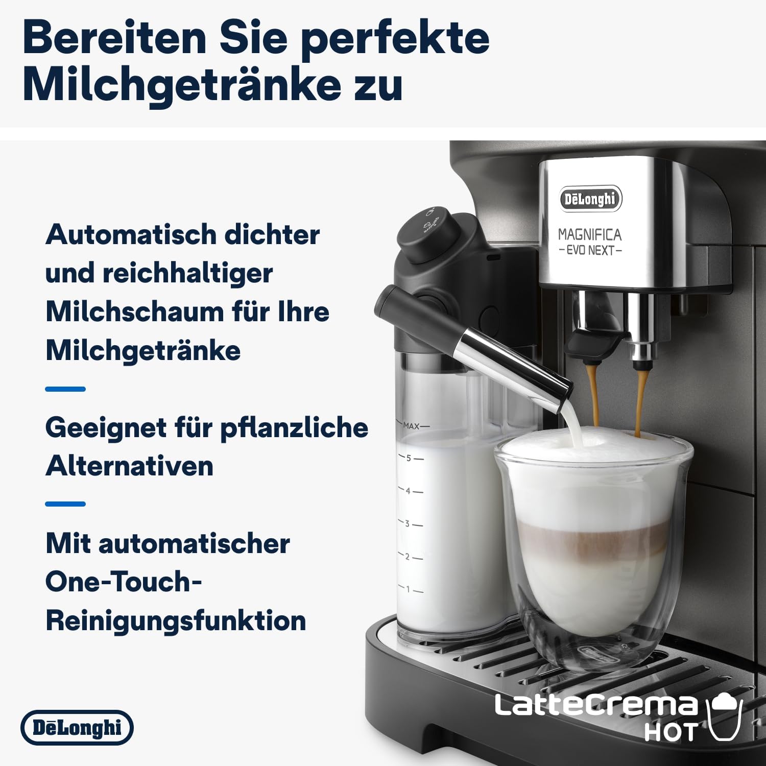 De'Longhi Magnifica Evo ECAM 292.81.B Volautomatische koffiemachine met LatteCrema melksysteem, 7 directe selectieknoppen voor cappuccino, espresso en andere koffiespecialiteiten, 2-kops functie, zwart