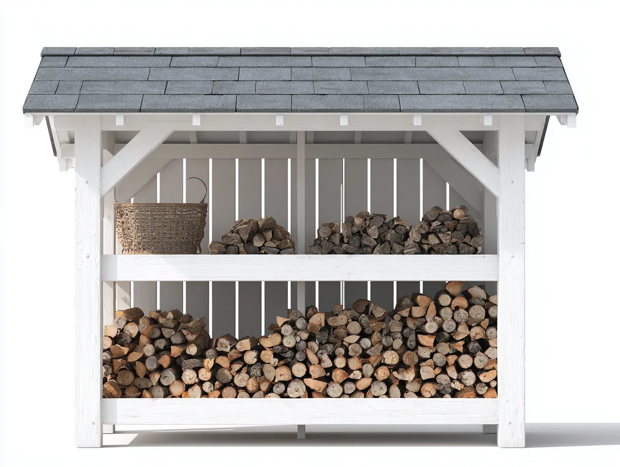 Kaminholzregal-Holz-Bitumen-176x60x165 cm-Weiß-Landhausstil
