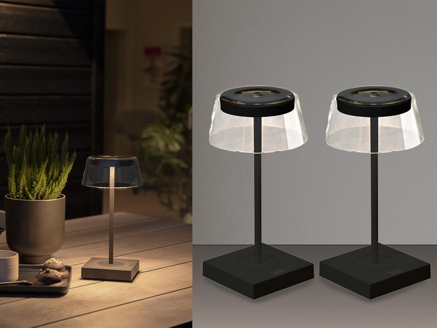 2er Set Wiederaufladbare Akku Tischleuchten mit USB Anschluss, Schwarz Höhe 27cm