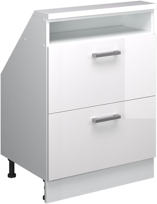 Vicco Dachschrägenschrank Rion, Weiß Hochglanz/Weiß, mit 2 Schubladen