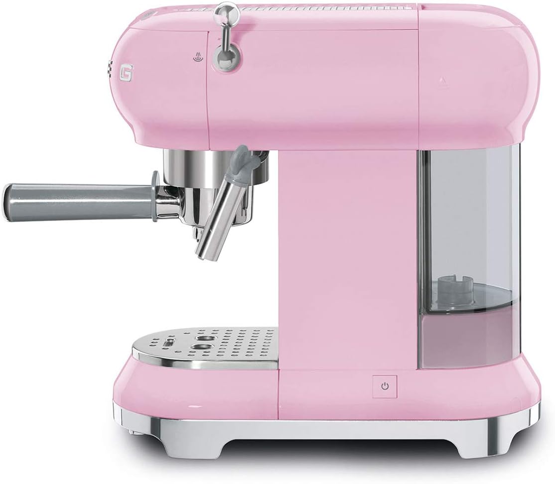 Smeg, ECF01WHEU Manual Espresso -Maschine, Cappuccino -System, Thermoblock, große Tassengehäuse und Doppelkaffeefunktion, 1 l Wassertank, kompakte Abmessungen, 1350W, Weiß