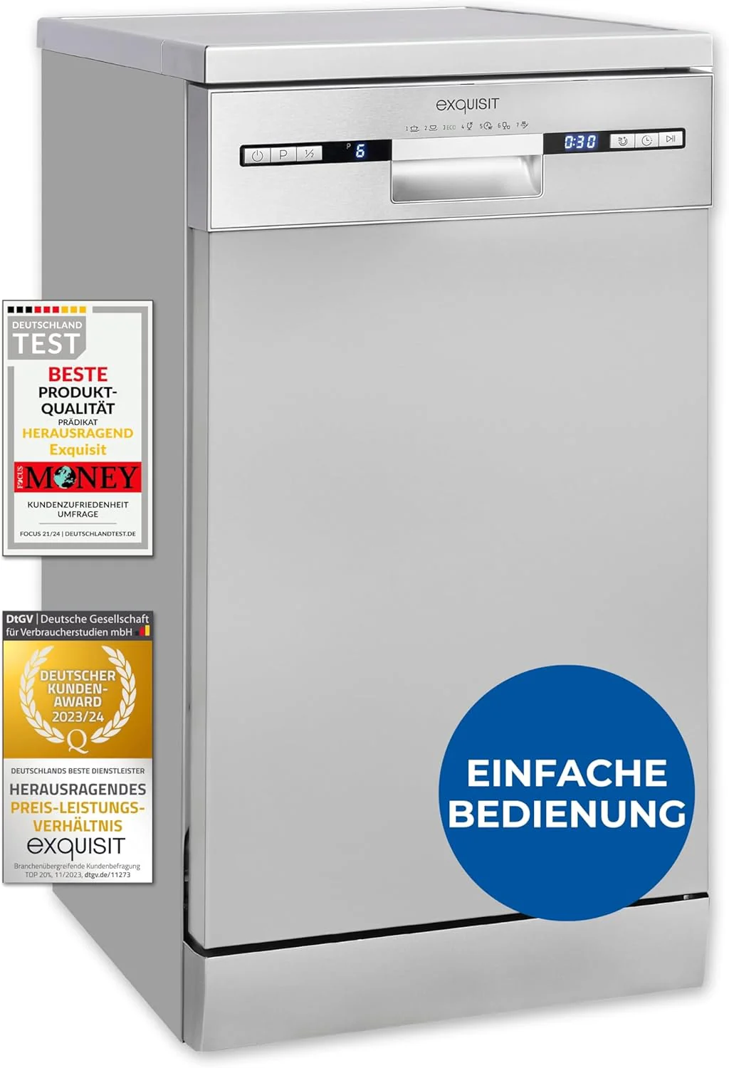 Exquisit Geschirrsp��ler, 9 Ma?gedecke, Sp��lmaschine 45 cm, Power+, ECO-Modus, Geschirrsp��ler 45 cm, GSP59109-030E silber