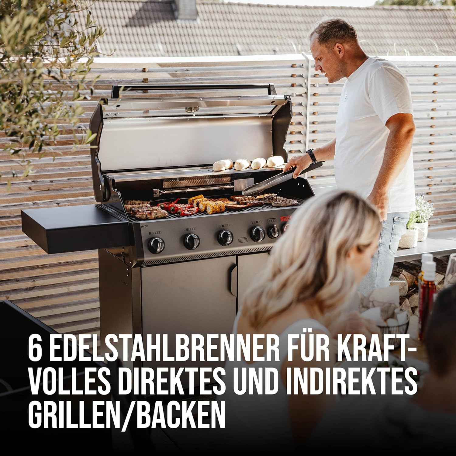 Enders Gasgrill Hyde 6 SIKR Turbo, 6-Brenner aus Edelstahl für kraftvolles direktes und indirektes Grillen, 800 °C TURBO ZONE, SWITCH GRID, Infarot-Backburner und Seitenkocher #8044