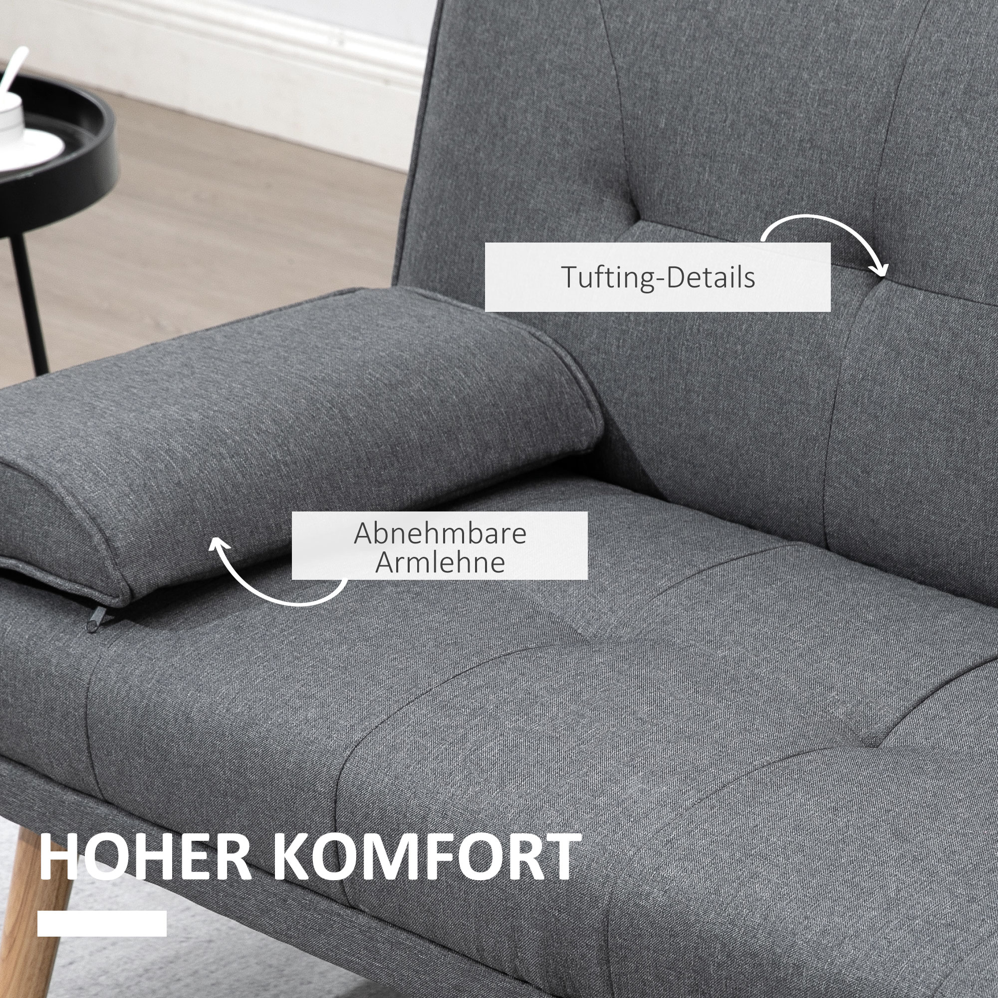 Slaapbank in Scandinavisch design, 3-zitsbank, 2 kussens, Grijs + Natuur