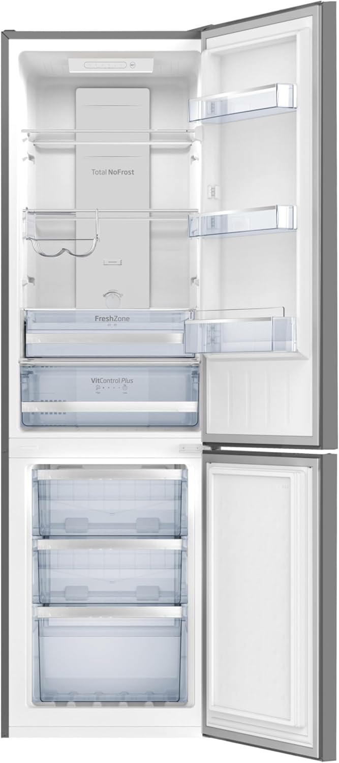 Amica Kühl‑Gefrierkombination freistehend 231 l Total NoFrost FreshZone VitControlPlus Superkühlfunktion 170 x 54 x 57,6 cm – Kuehlschrank Freistehend Edelstahloptik