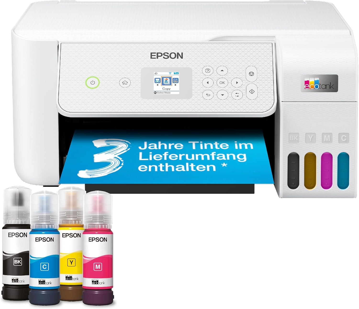 EcoTank ET-2876 Tintentankdrucker für vielbeschäftigte Haushalte WLAN A4 Drucken, Kopieren, Scannen 3.7 cm LCD-Bildschirm inkl. Tinte für bis zu 3 Jahre