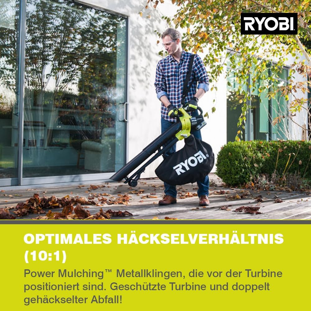 18 V ONE+ Brushless Akku-Laubsauger OBV18 (Luftmenge 6,0 m/min, Luftgeschwindigkeit 200 km/h, Geblsefunktion ohne Akku & Ladegert im Karton)
