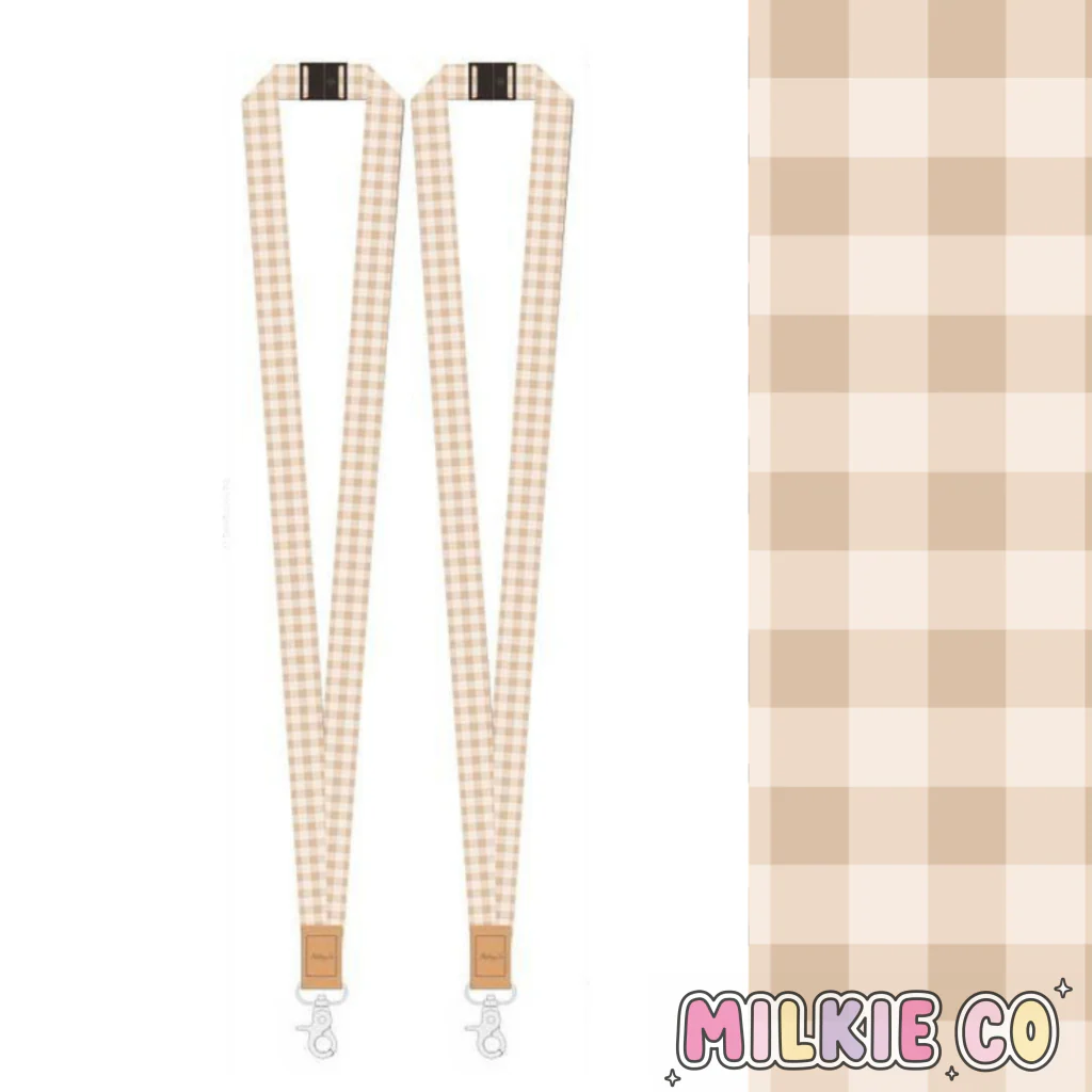 Beige Gingham Fabric Lanyard