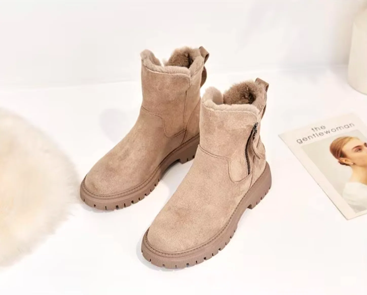 Warme Damen-Stiefeletten mit Fellfutter & Chunky-Sohle