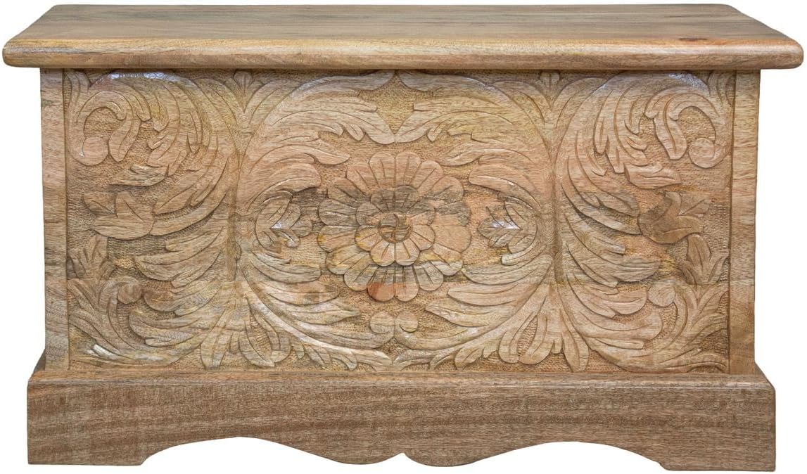 Oriental Galerie Indische Holztruhe Wäschetruhe Rustikale Truhe Kiste Box Holz Indien Massiv Antik-Optik Braun Natur 80cm