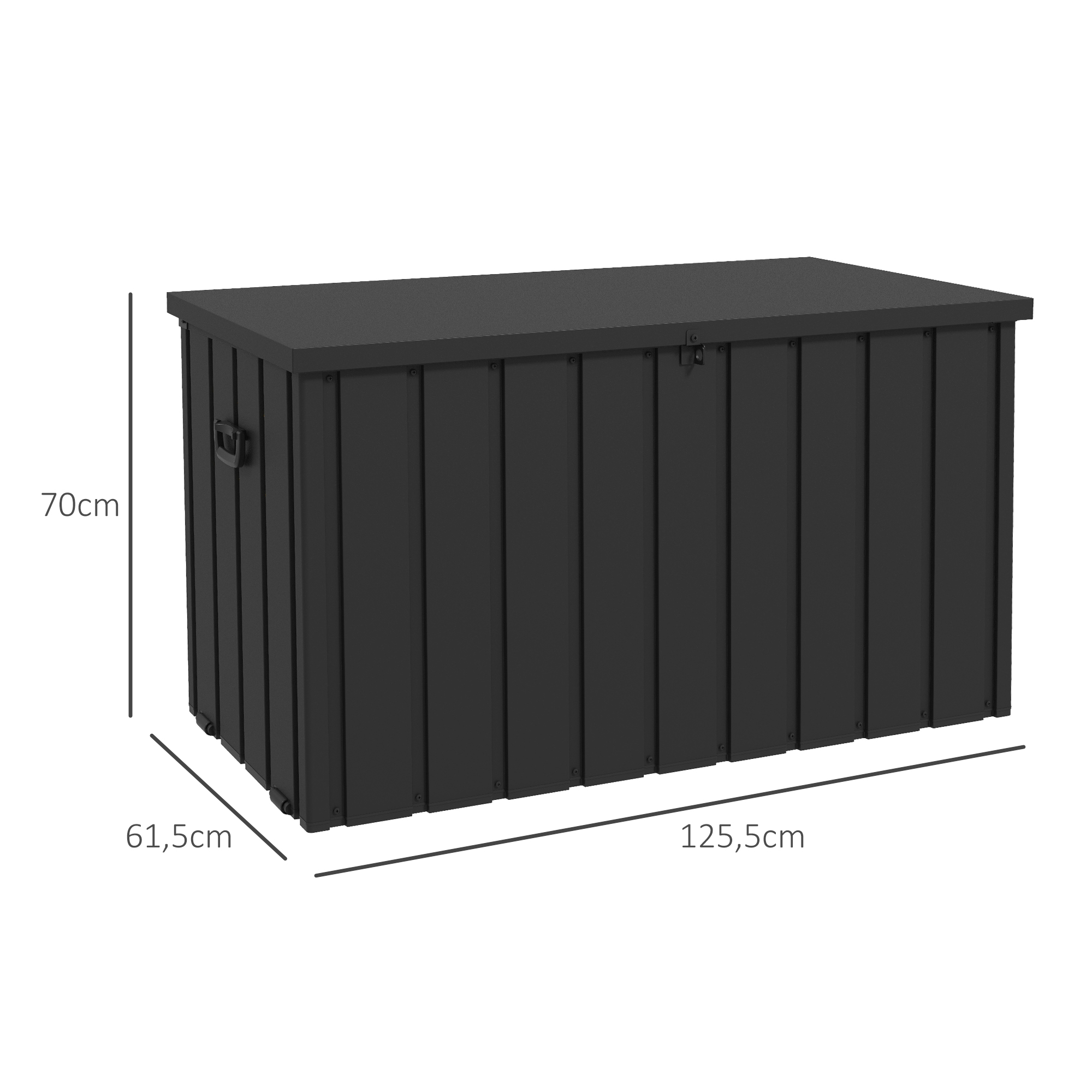 Outsunny Opbergbox, Tuinkist, 450L opbergruimte, 2 wielen, stalen frame, 125x61x70 cm, Donkergrijs