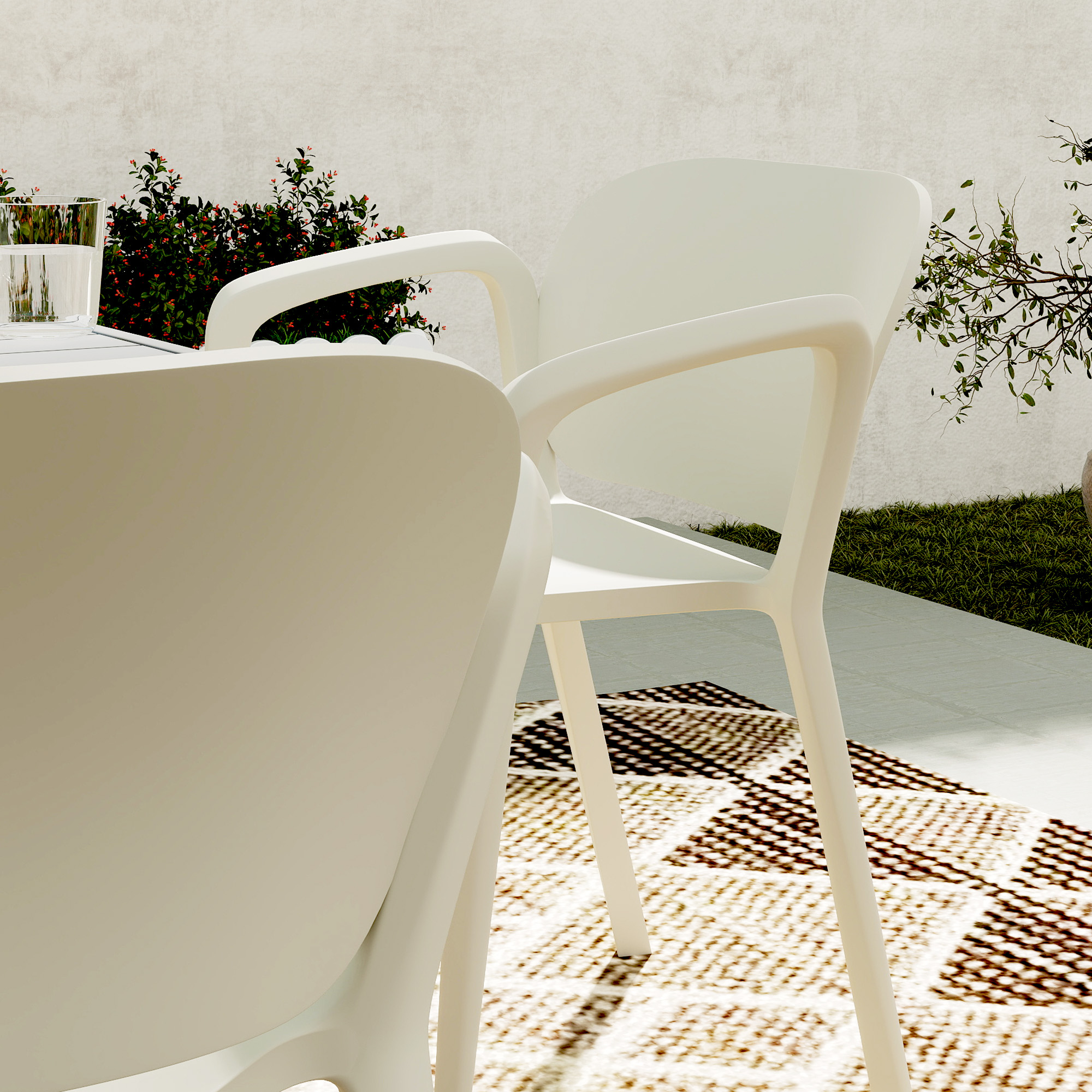 Outsunny Set van 4 Weerbestendige Tuinstoelen uit Kunststof, Stapelstoel met Arm- en Rugleuning tot 120 kg Belastbaar