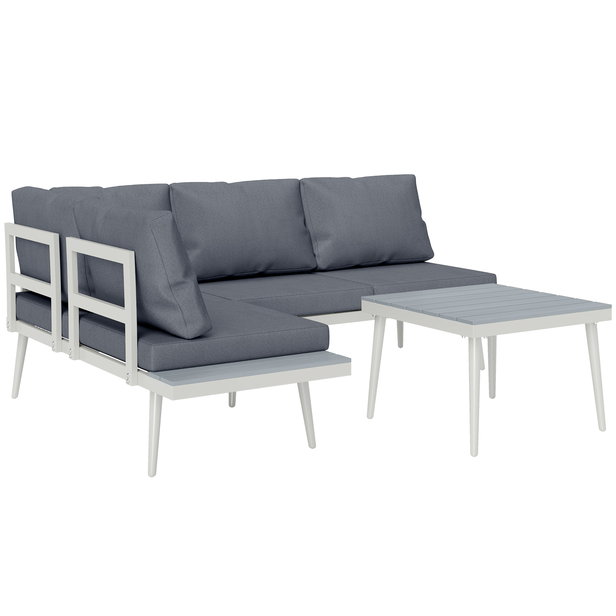 Tuinmeubelset voor 4 Personen Waterbestendig Balkonset met 2-zits Sofa, Kussens, Bijzettafel Staal Grijs