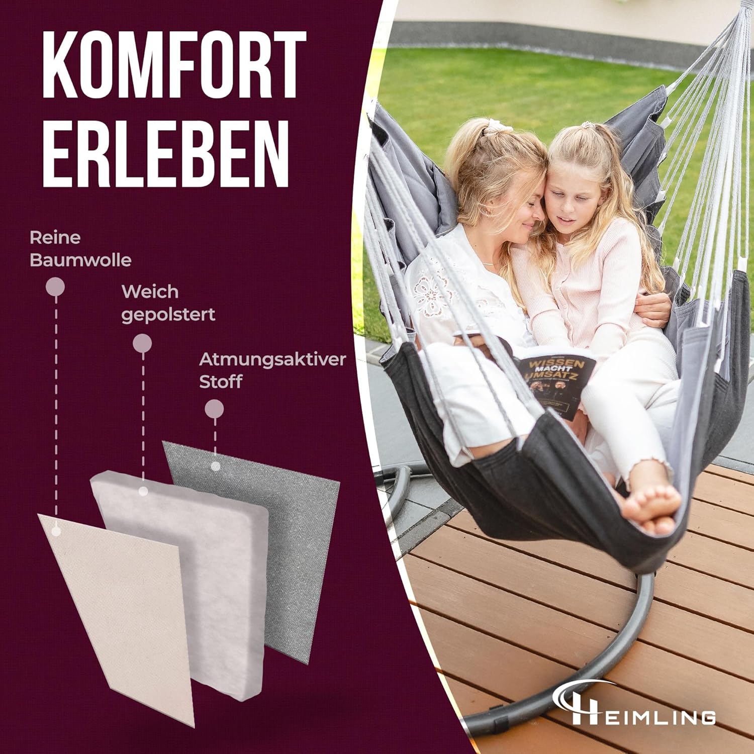 Hängesessel High-Class Outdoor & Indoor XXL [All Inclusive Paket mit Aufhängung + 3 Kissen] Kinder & Erwachsene bis 150 kg | Hängematte Wohn- Schlafzimmer, Garten Balkon Terrasse