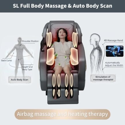 2024 4D Zero Gravity Massage Chair, Full Body Shiatsu Recliner with Yoga Stretching, SL Track, Intelligent Voice Control, Calf Kneading, Calfrest Extension, Premium Black Leather