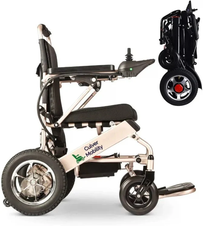 2025 Silla de ruedas eléctrica Culver Mobility, Scooter eléctrico motorizado, plegable y ligera, aprobada por la FDA, para viajes en avión (Regalo de Rampa para silla de ruedas incluido) (Plata, 17.5 pulgadas)