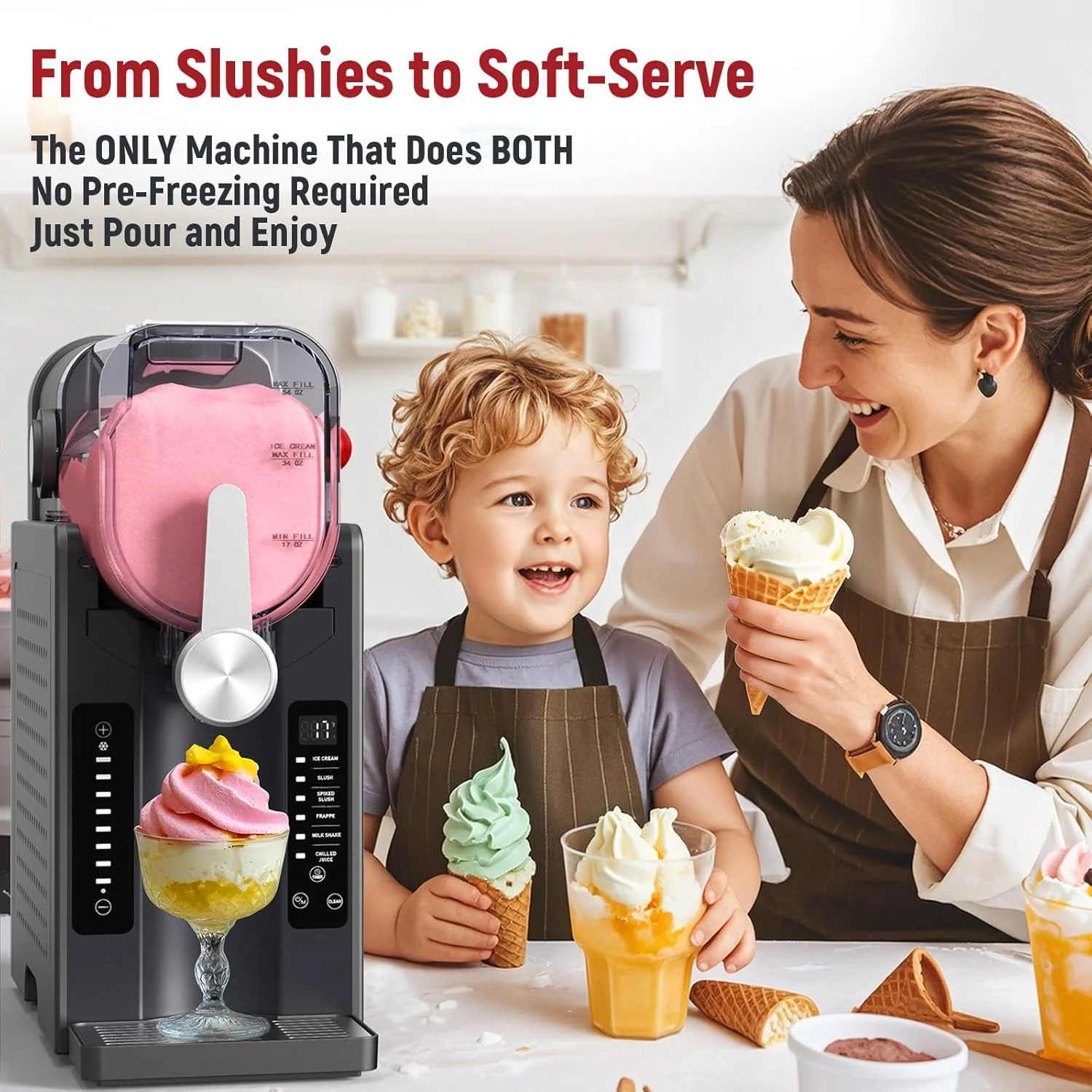 Slushie Machine: No Ice Needed All-in-One Slushy Maker for Home, Real-Time Temp Display, Auto-Clean, 6 Preset | Frozen Margaritas, Cocktails, Frappés, Ice Cream, Smoothies, Milkshakes,Summer Parties