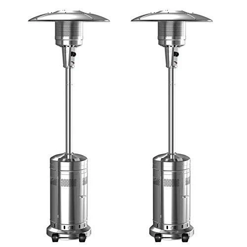 2 Set 48.000-BTU Umbrella Patio Propane Heater with Wheels.Stainless Steel Patio Heater.Stainless Steel Floorstanding Liquid Propane Heater Outdoor Patio.Patio Heater Standing Outdoor (Color:Silver)