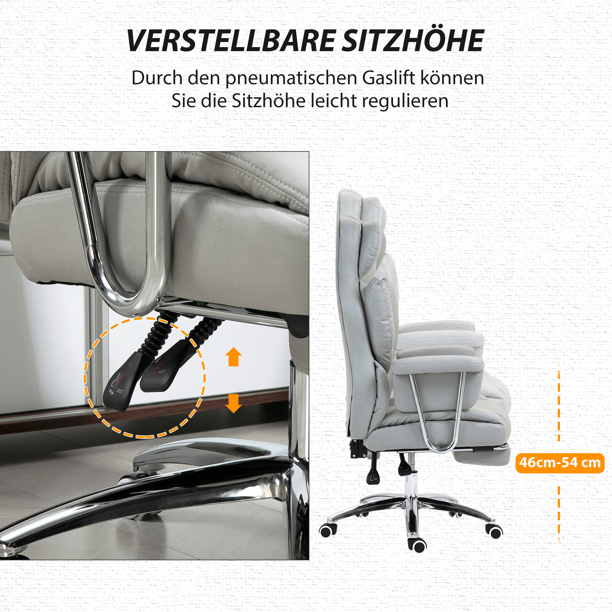 Ergonomische Bureaustoel, met Voetensteun, Verstelbare Rugleuning, 360�� Draaibaar, Lichtgrijs