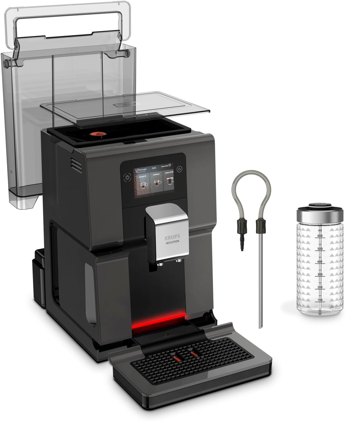 Krups Intuition Preference Kaffeevollautomat mit Milchschlauch, 11 Getränke, Personalisierung, 2-Tassen-Funktion, Kaffeemaschine, Schwarz, EA872810