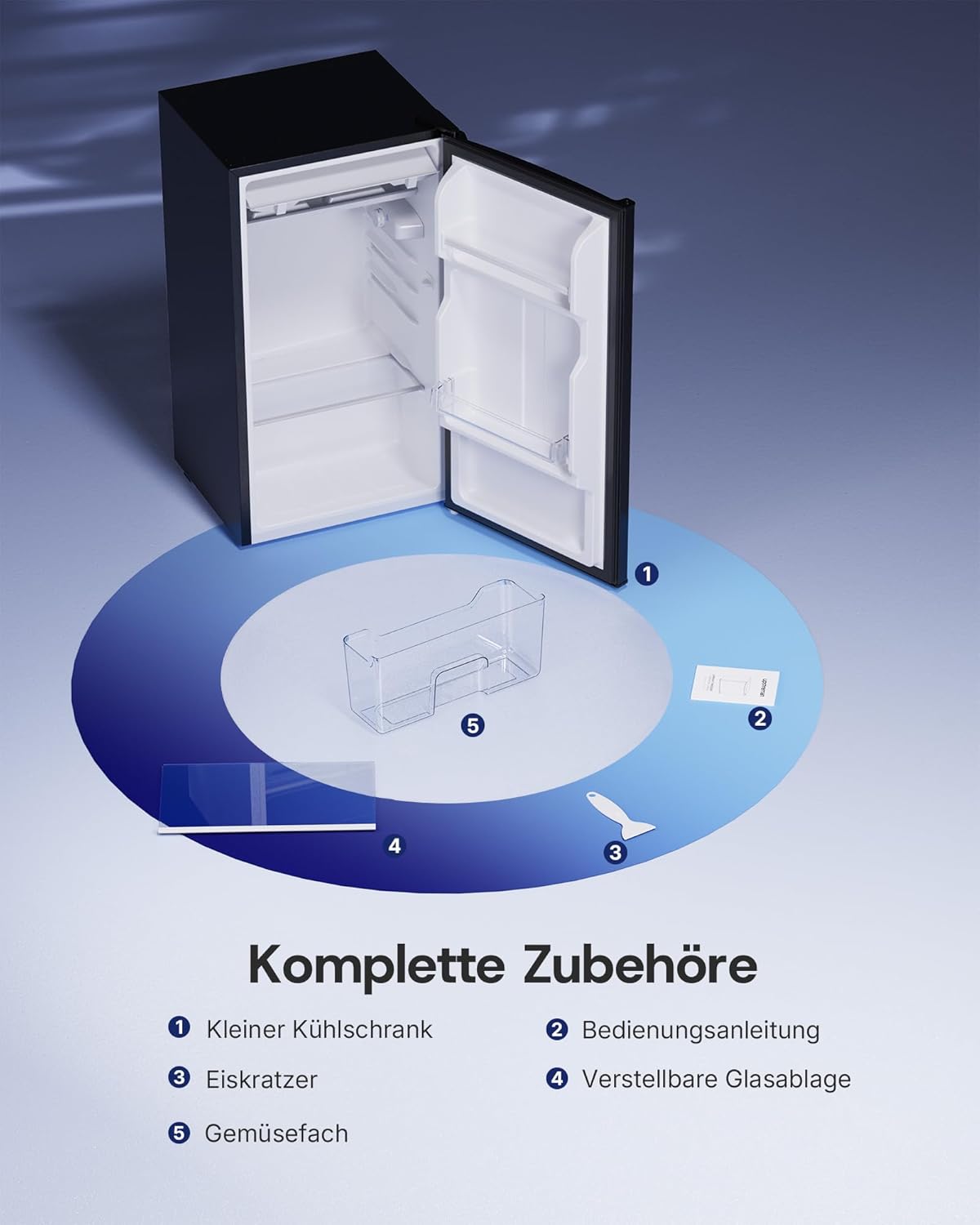 Upstreman 85L Kühlschrank Ohne Gefrierfach, 0-12°C 5-stufige Temperaturregelung, LED-Beleuchtung, 39 dB Leise, Energiesparender Vollraumkühlschrank für Schlafzimmer Büro Küche, CR85-Schwarz