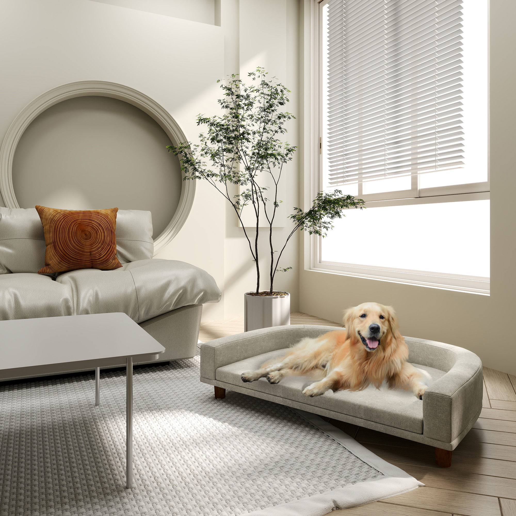 Hondensofa voor Grote Honden tot 30 kg, Gepolsterd, met Grenenhouten Poten, 98 x 67 x 25 cm, Grijs