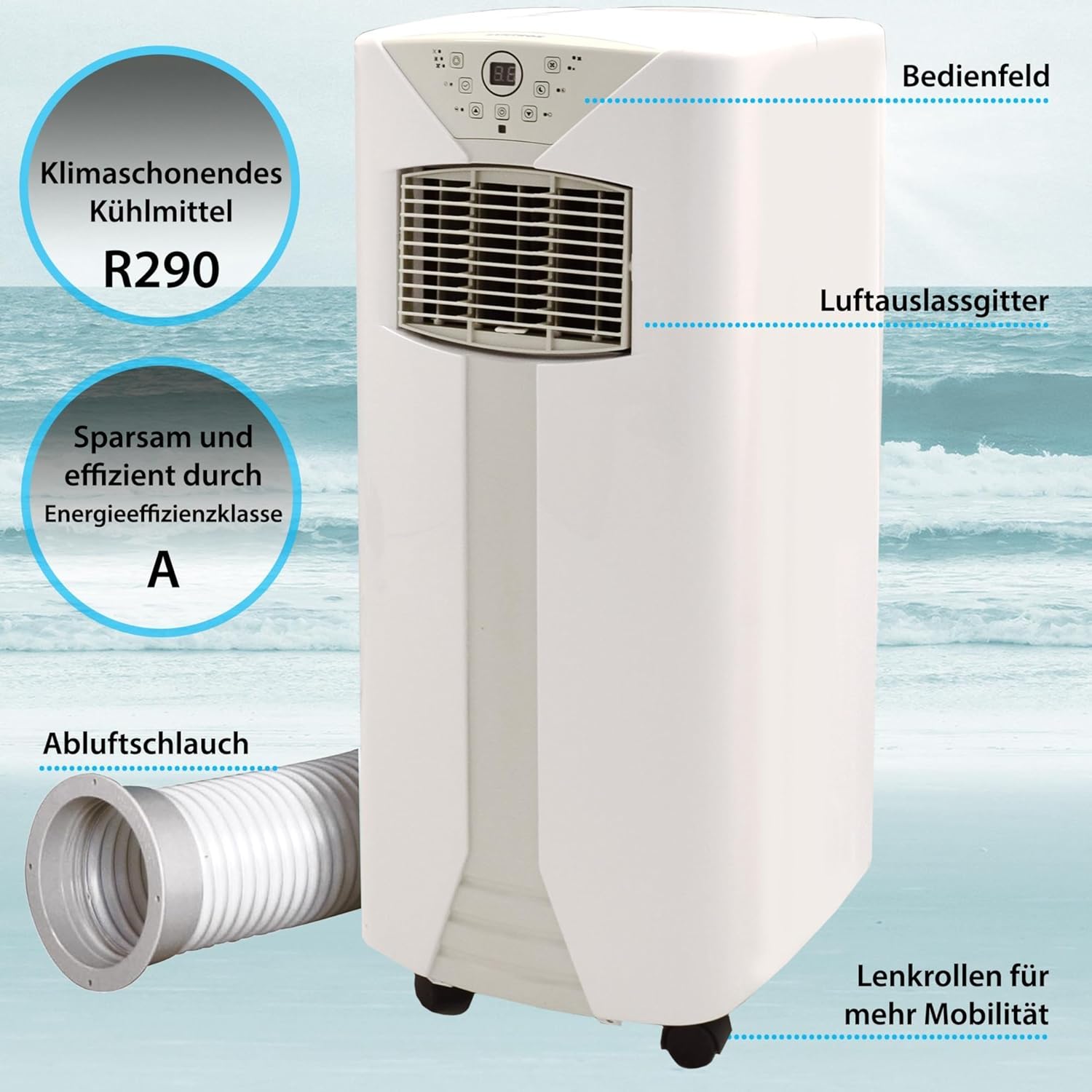 Syntrox 9000 BTU Mobiles Klimagerät Fresco | Mobile Klimaanlage | Luftentfeuchter, mit Fernbedienung und Timer Funktion, Effiziente Kühlung, integrierter Schlaf-Modus
