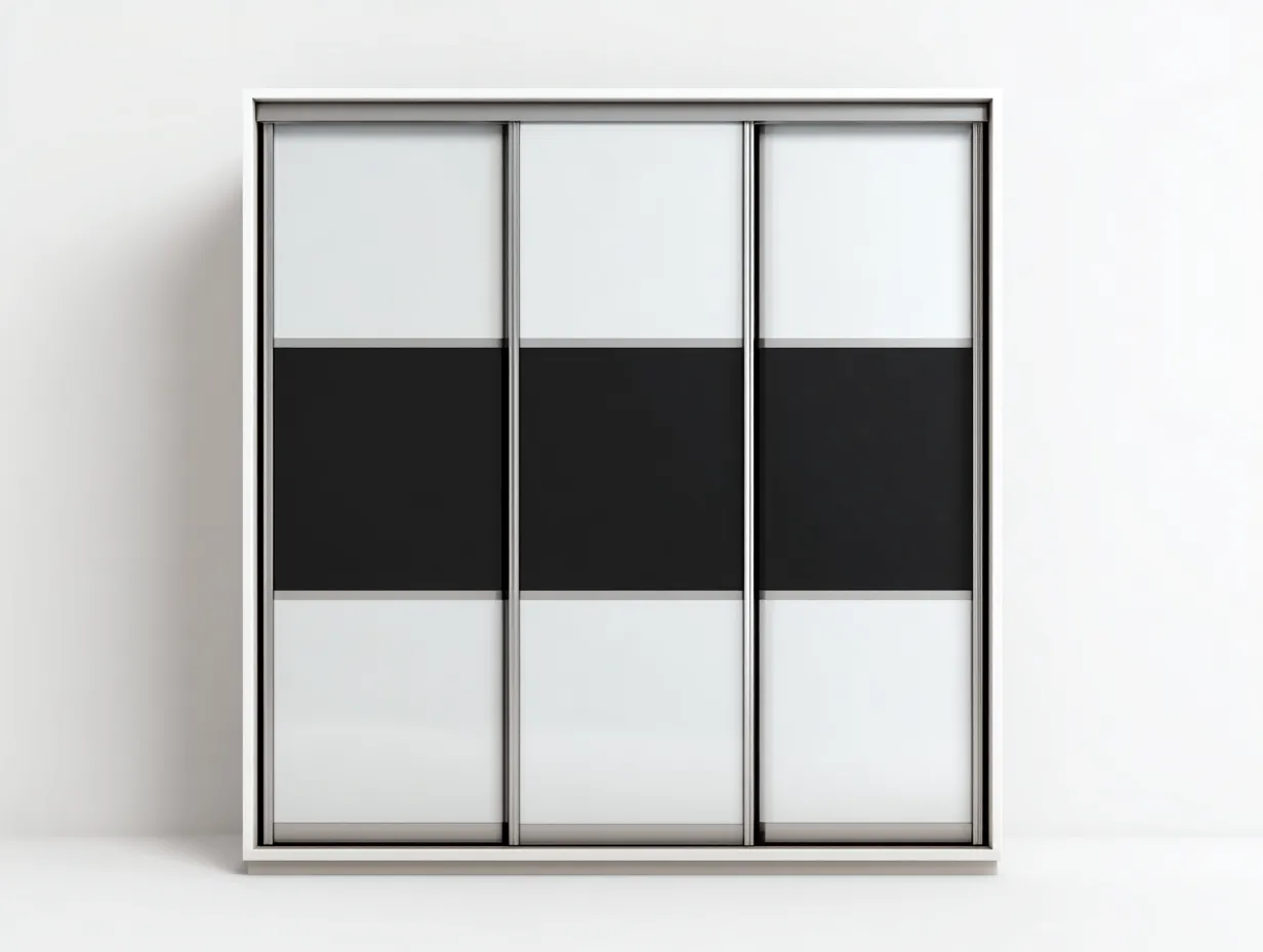 Kleiderschrank mit Schiebetüren - Metall-Holzwerkstoff-Glas - 220 x 64 x 205 cm - Weiß-Schwarz - Moderner Stil
