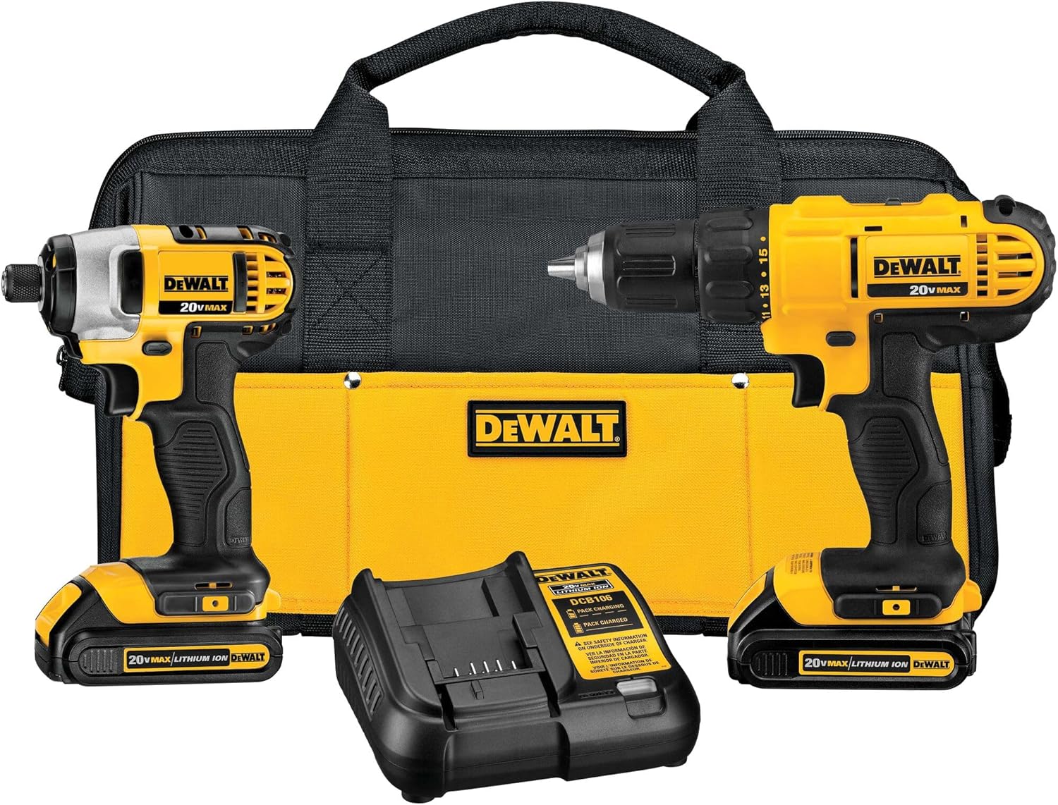 20V MAX Cordless Drill and Impact Driver. Power Tool Combo Kit with 2 Batteries and Charger