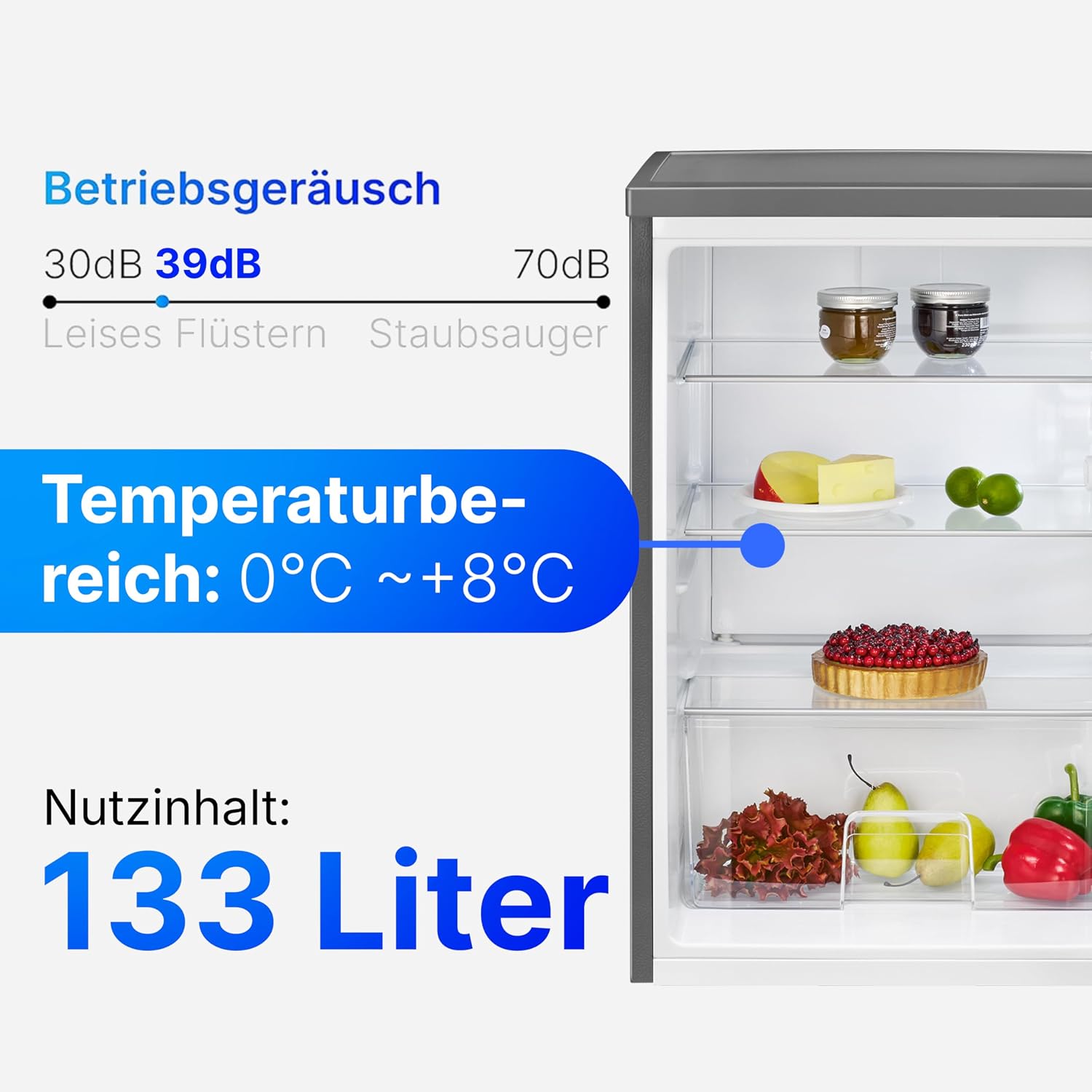 Bomann® Kühlschrank ohne Gefrierfach | Energieklasse D | 85cm | leise 39dB | 3 Ablagen | Türanschlag wechselbar | 133L | Kühlschrank klein mit Gemüsefach | Standardkühlschrank | VS 2195.1 inox
