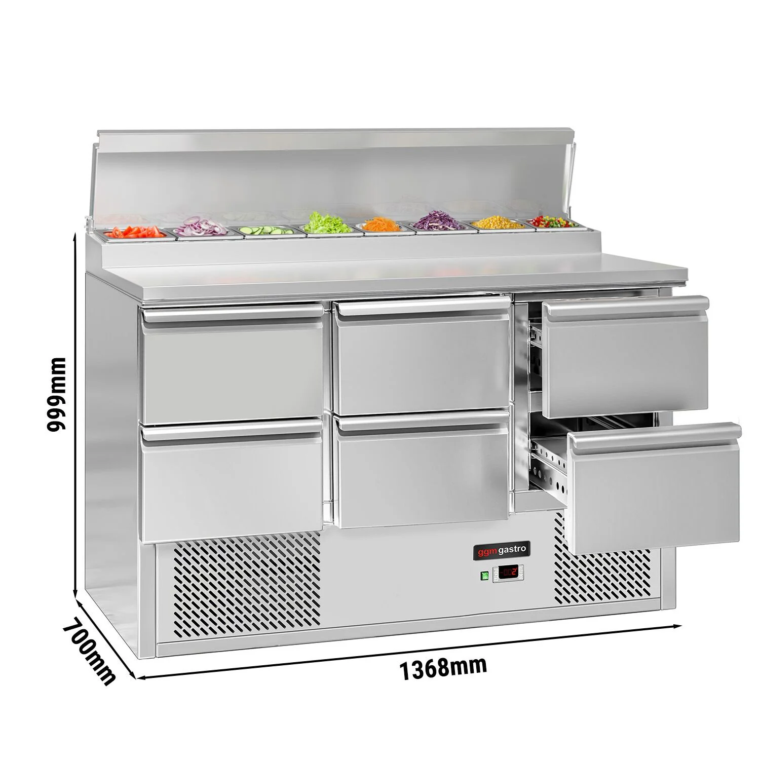 Saladette ECO - 1368x700 mm - 6 skuffer - med lokk - for 8x GN 1/6 beholdere