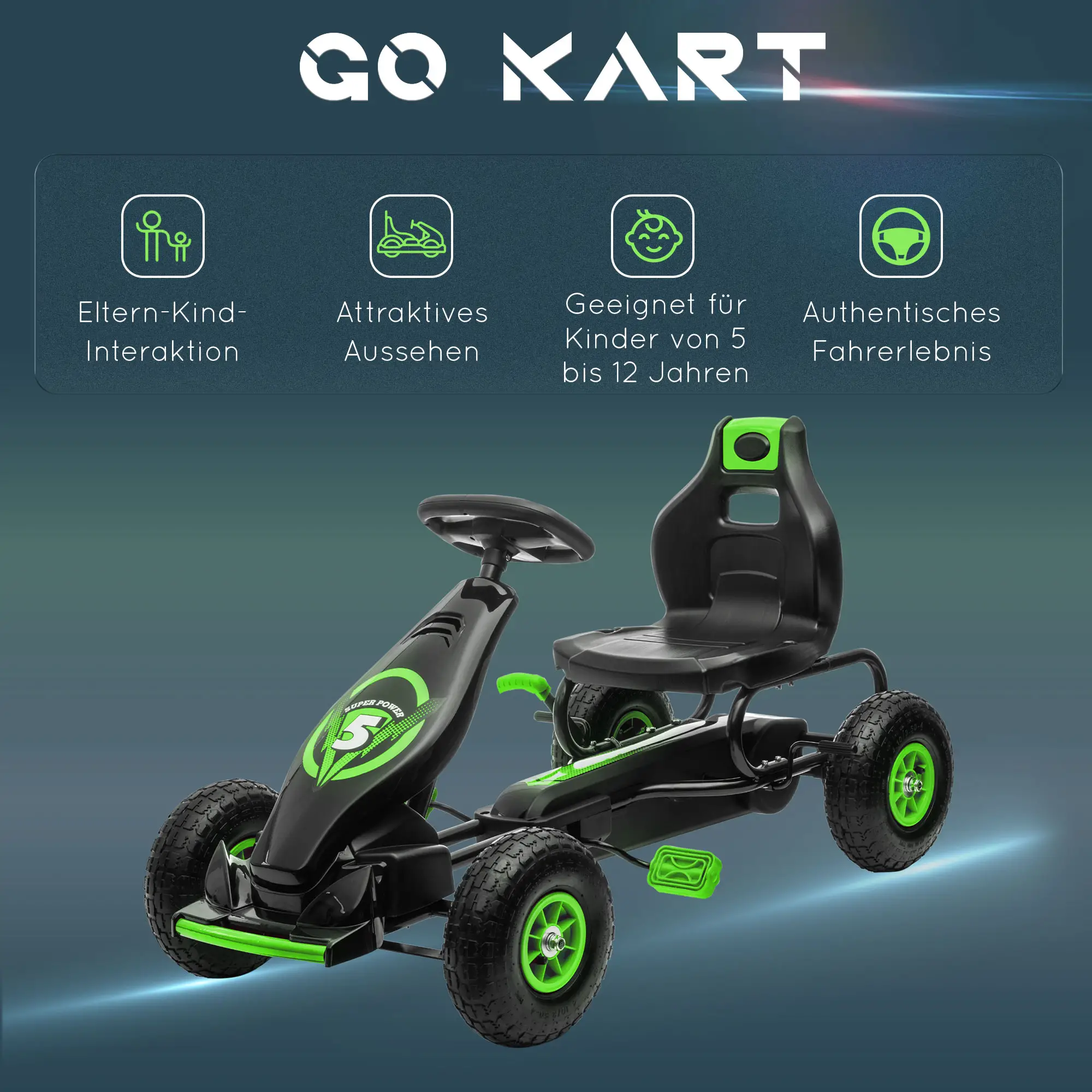 HOMCOM skelter kinderauto 3-voudig verstelbare zitting rubberbanden