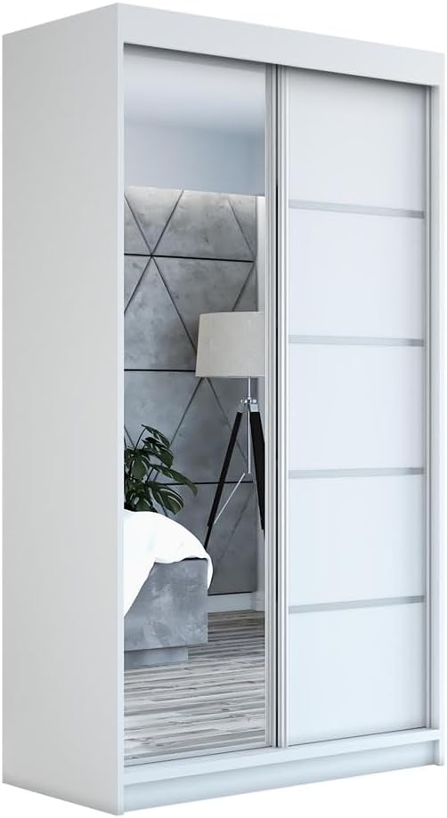 A&J MöbelLand Schwebetürenschrank GAPI Kleiderschrank 2-türig mit Spiegel, Garderobe 120 cm (Weiß/weiß/weiß)
