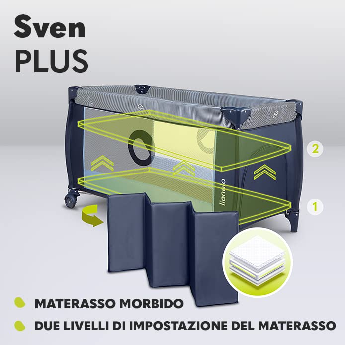 lionelo Sven 2in1 Box bambini dalla nascita fino 15kg Lettino pieghevole con Fasciatoio baldacchino Giocattoli Pendenti Ingresso laterale aggiuntivo Sistema LockGuard : Prima infanzia
