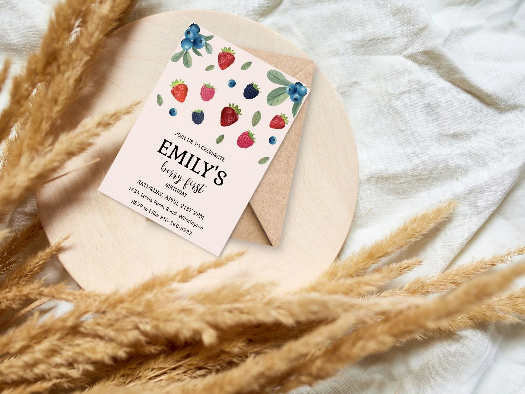 Baby's Berry First Birthday Invitation | Berry First Party Invite Template | Fully Customizable