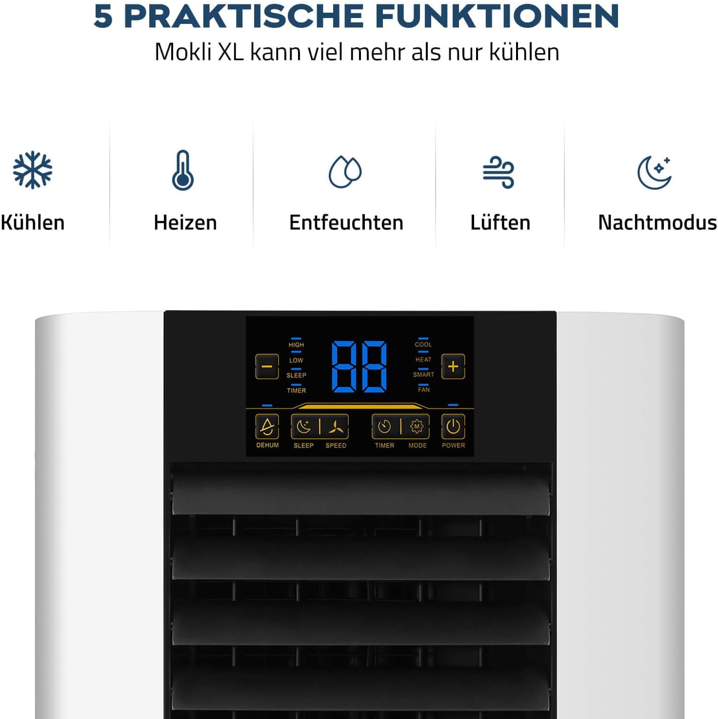 HOME DELUXE - Klimaanlage Set MOKLI XL - Mobiles Klimagerät mit 5 in1 System: kühlen, heizen, entfeuchten, lüften, Schlafmodus - 9000 BTU/h (2.600 Watt) - inkl. Fensterabdichtung