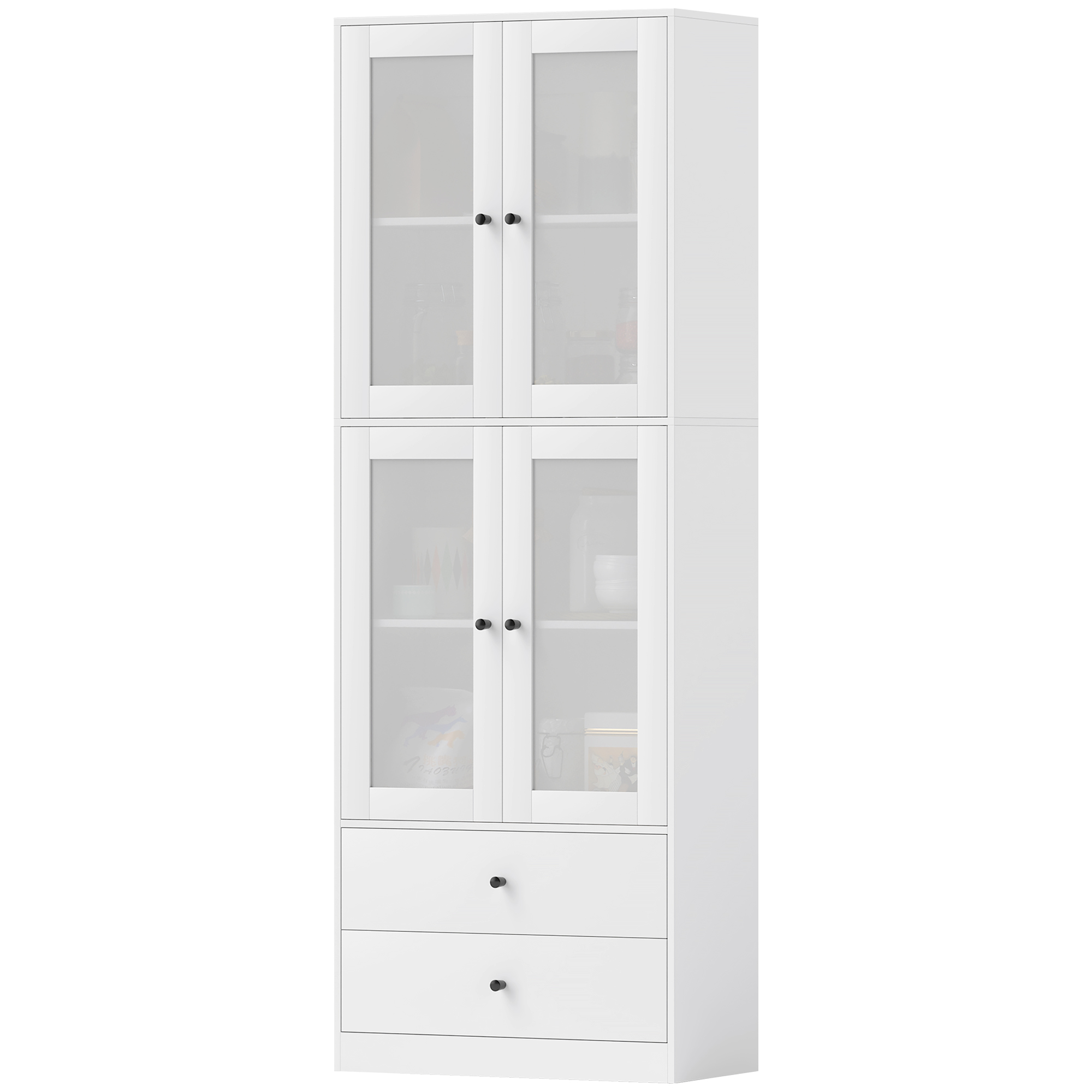 Keukenkast met Lades en Glazen Deuren, Melamine Oppervlak, Wit