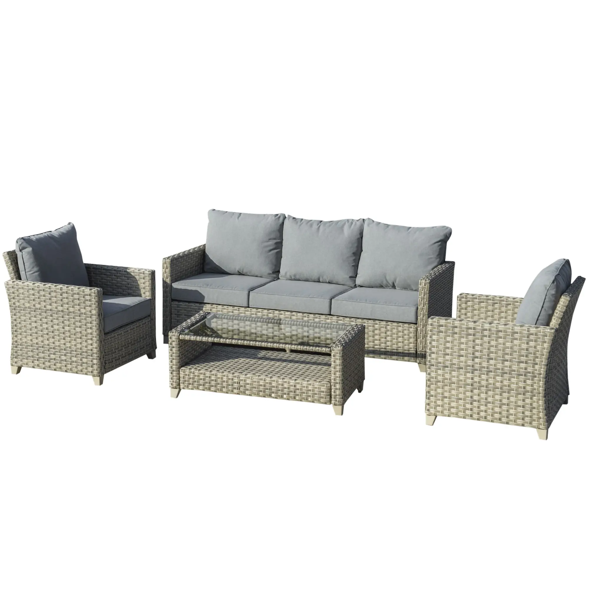 Outsunny Gartenmöbelset Rattan 5-teilig Outdoor Sofa Beistelltisch Aluminium
