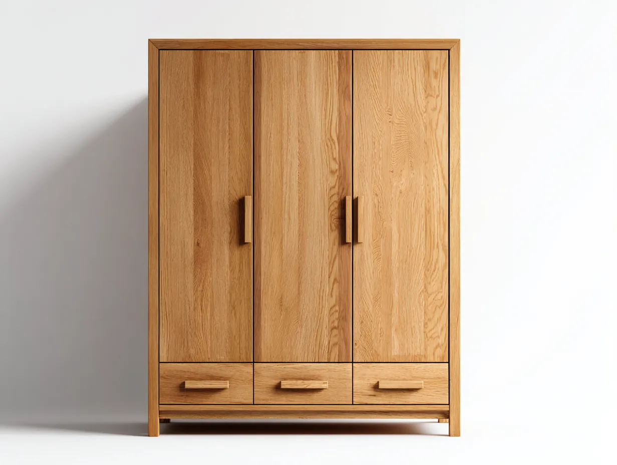 Kleiderschränke mit drei Türen-Holzwerkstoff-145x60x195 cm-Natur-klassisches Design