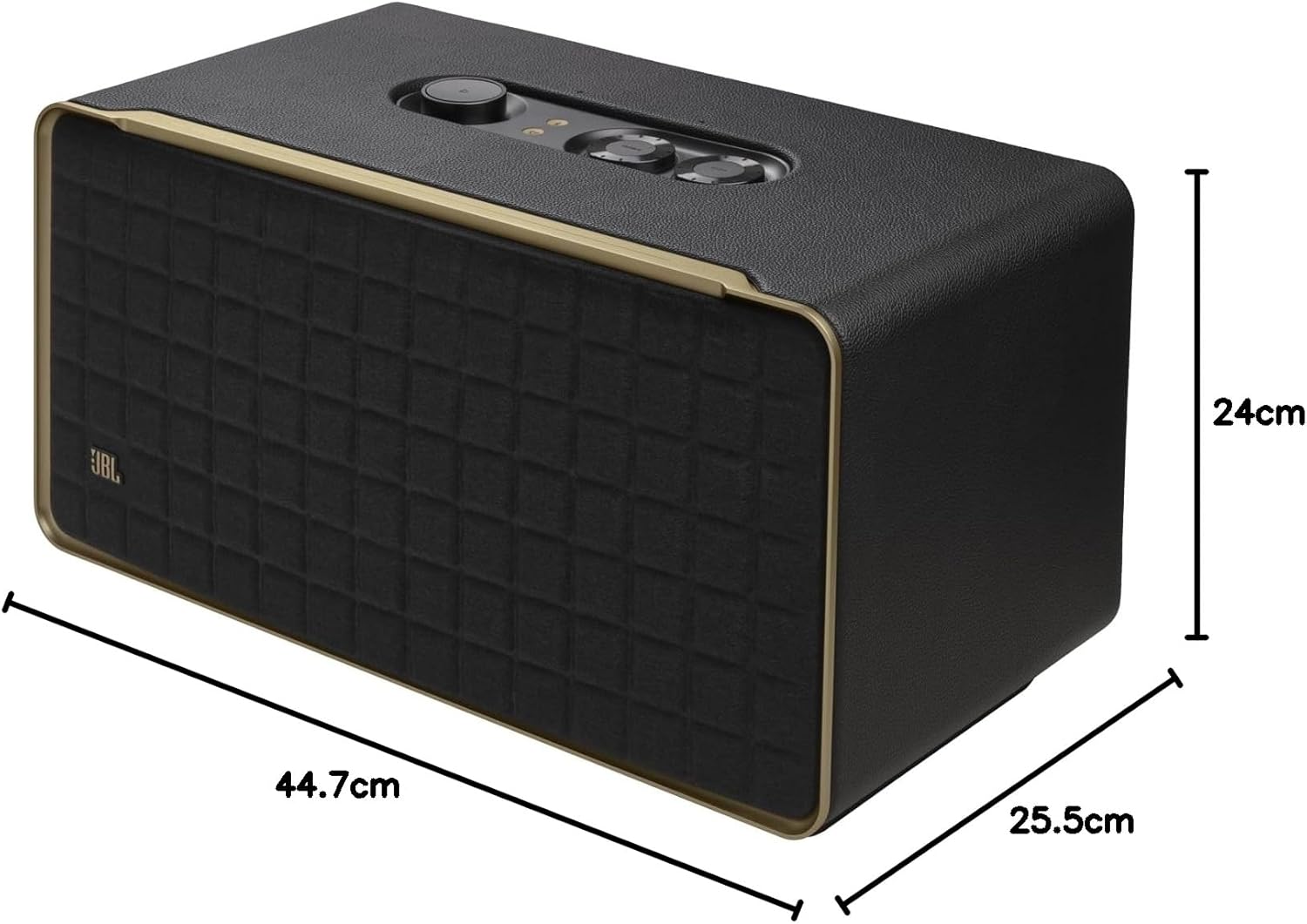 JBL Authentics 200 Smart Home Lautsprecher – 70er Jahre Retro-Design Bluetooth Box – Mit Quadrex Grill, Google Assistant, Alexa, AirPlay und JBL One App – Schwarz
