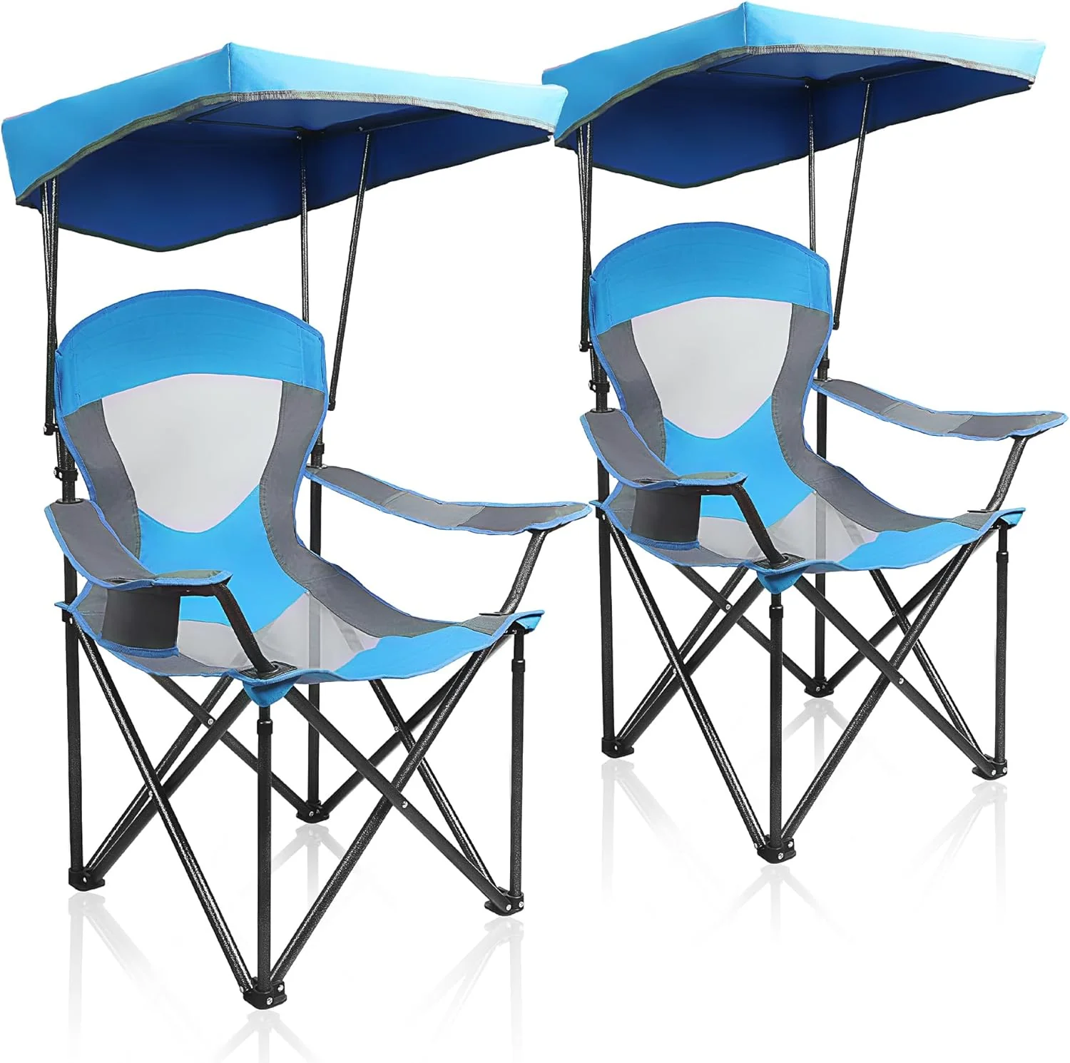 ALPHA CAMP Heavy Duty Canopy Camping Chair. 350 lbs Capacity Oversized Folding Chair with Adjustable Sunshade. Portable Sunshade Chair with Cup Holder for Beach. Fishing. Outdoor