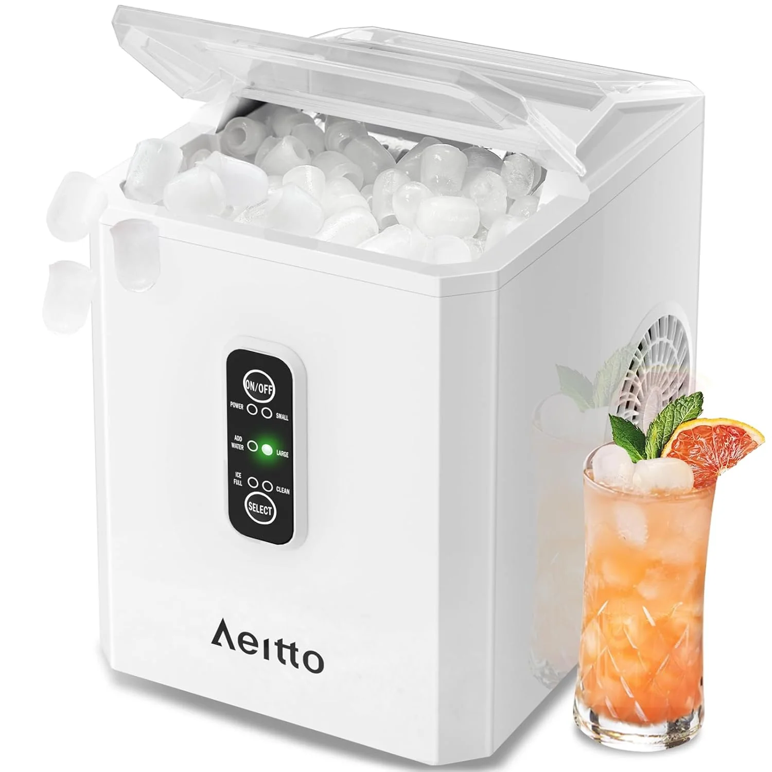 Aeitto Ice Makers Countertop. 9 Ice Cubes Release in 6 Mins. 26Lbs/24H. 2 Sizes of Bullet Ice Machine.Self-Cleaning Portable Ice Maker with Ice Scoop and Basket for Home Kitchen Office Bar RV. Black