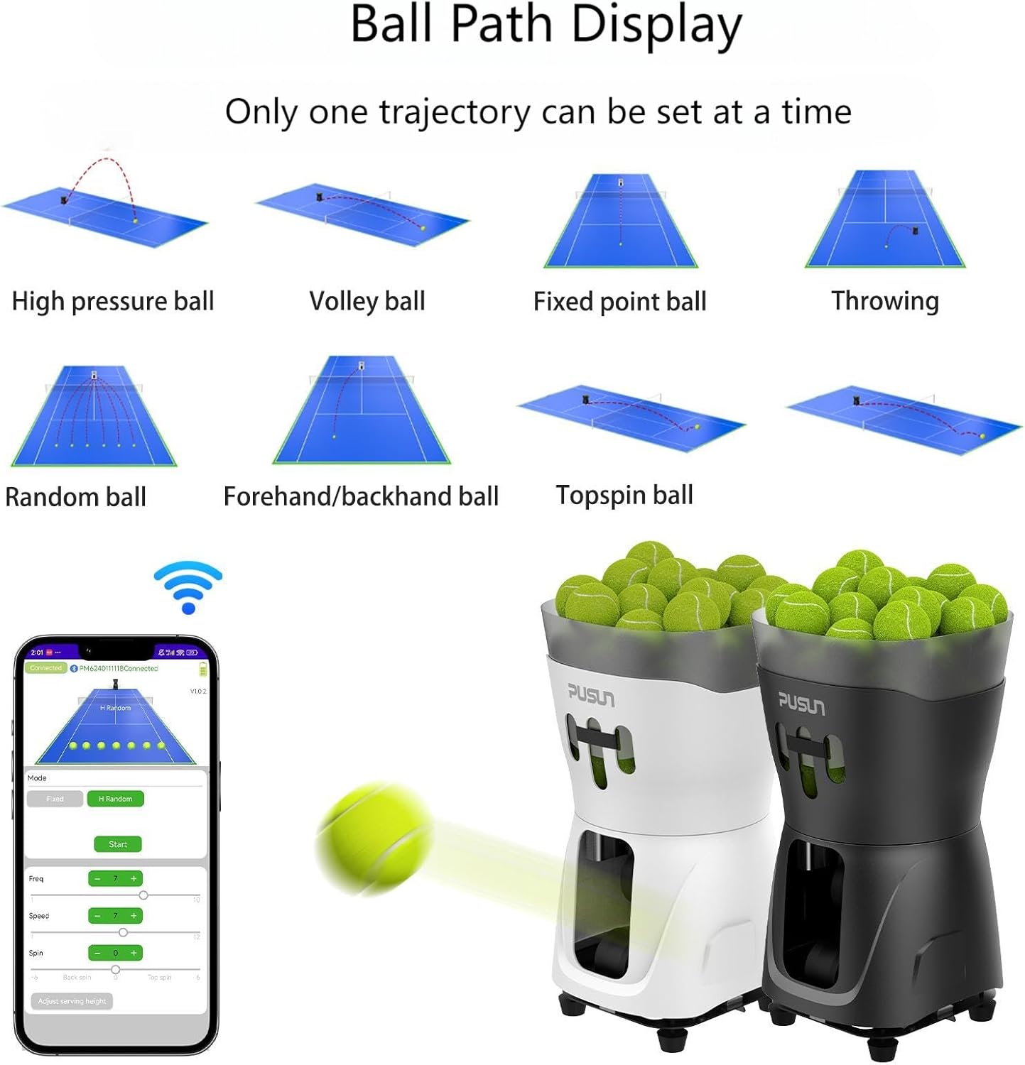 PT-Mini Pro Tennisballmaschine – Professioneller automatischer Ballwerfer mit Fernbedienung, Smart-App-Steuerung, 65+ Ball-Hopper, batteriebetrieben, Tennis-Übungsgeräte für Erwachsene und Anfänger