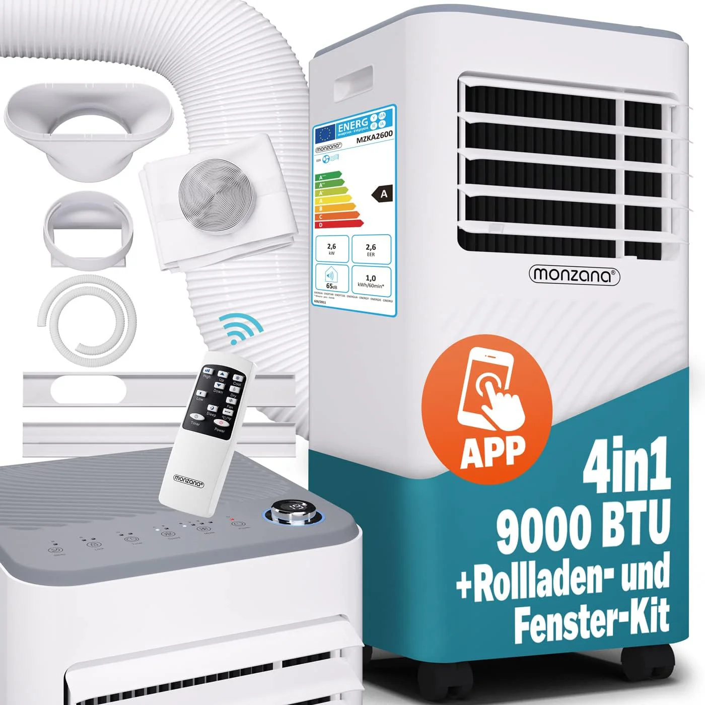Monzana® lokale Klimaanlage MZKA2000 Mobil Abluftschlauch 7000BTU 3in1 750W 24h Timer 25qm Fernbedienung Luftentfeuchter Rollladenkit Klimagerät