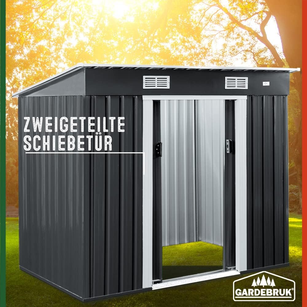 GARDEBRUK® L Metall Gerätehaus 2m² mit Fundament 200x125x185cm Schiebetür Anthrazit Geräteschuppen Gartenhaus 4m³
