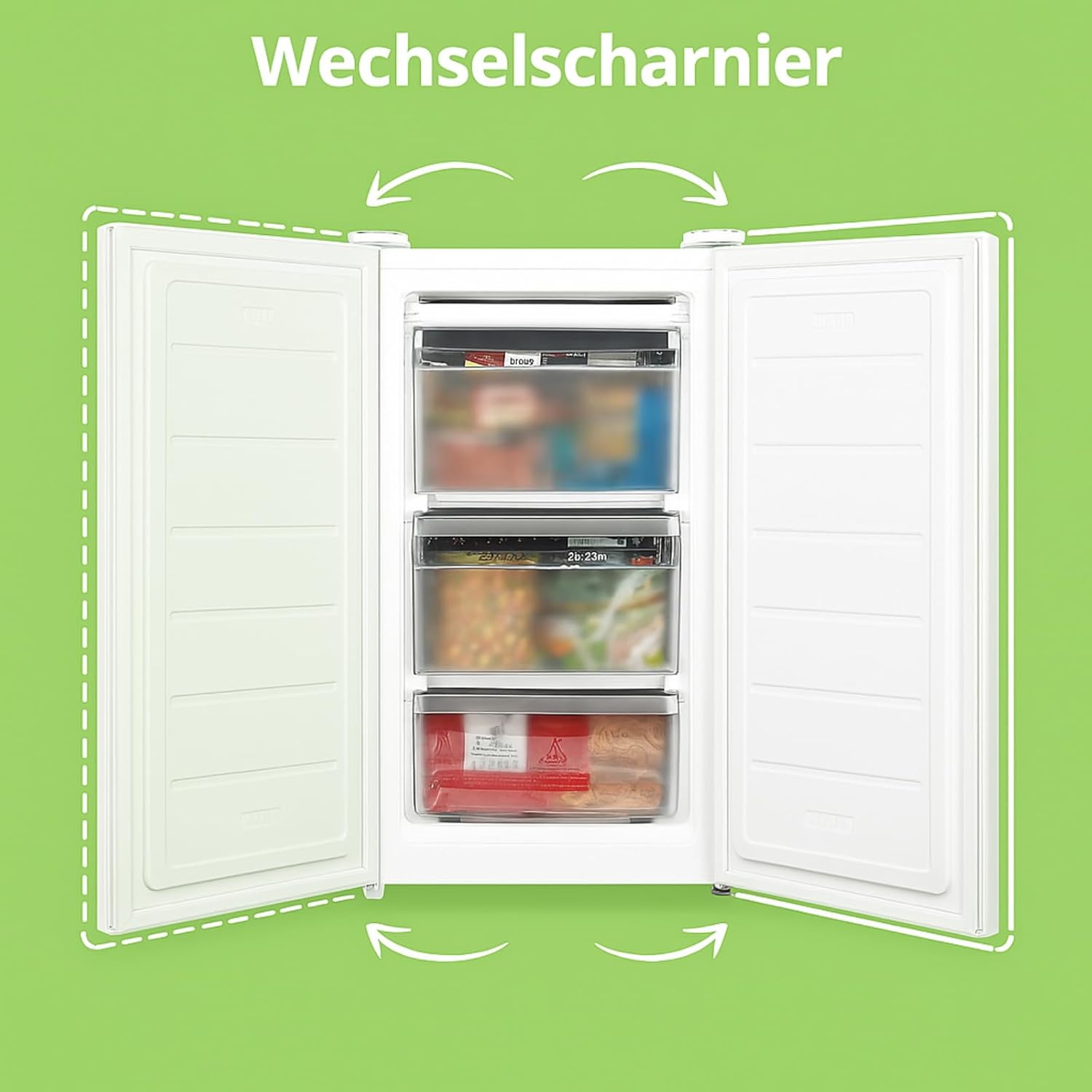 RCU60WH2(E) 60L Gefrierschrank senkrecht mit Schubladen, 3x Gefrierschublade, Eintür, einstellbare Temperatur, umkehrbare Tür, leise, Freistehend, Weiß